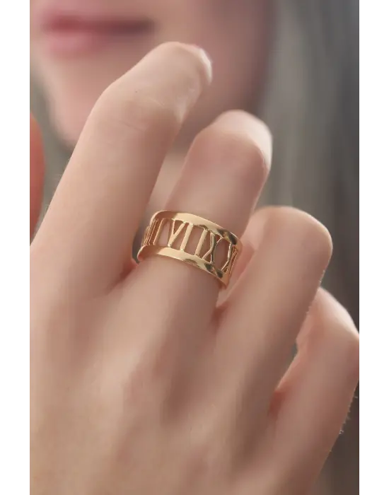 Gold Renk Roma rakam Model Kadın Yüzük