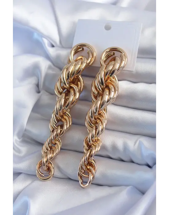 Gold Renk Sarmal Sallantı Model Pirinç Kadın Küpe
