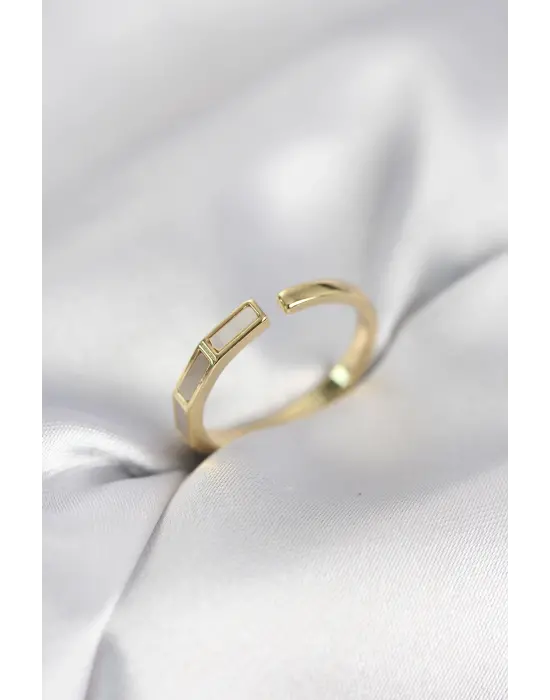 Gold Renk Sedefli Çubuk Model Kadın Yüzük