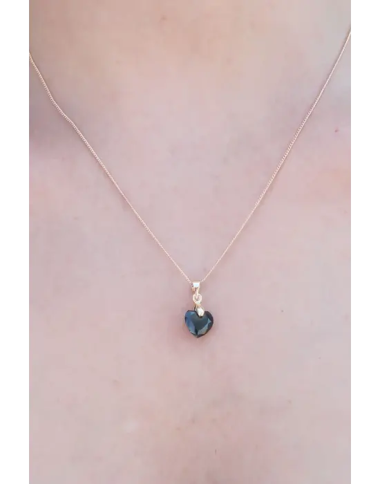 Gold Renk Siyah Kristal Taşlı Kadın Kolye