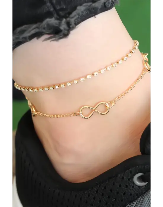 Gold Renk Sonsuzluk Figürlü Zirkon Sıra Taşlı Halhal