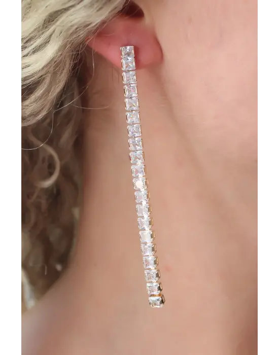 Altın Su Yolu Zirkon Taşlı Çelik Küpe