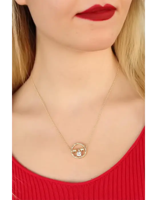 Gold Renk Taşlı Bayan Kolye