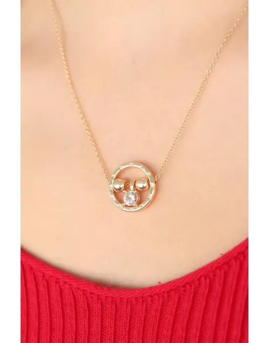 Gold Renk Taşlı Bayan Kolye