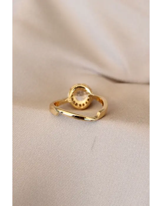 Gold Renk Tektaş Tasarımlı Ayarlamalı Metal Yüzük