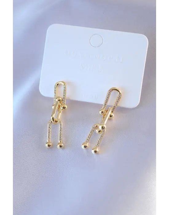 Altın Tiffany Model Zirkon Taşlı  Çelik Küpe