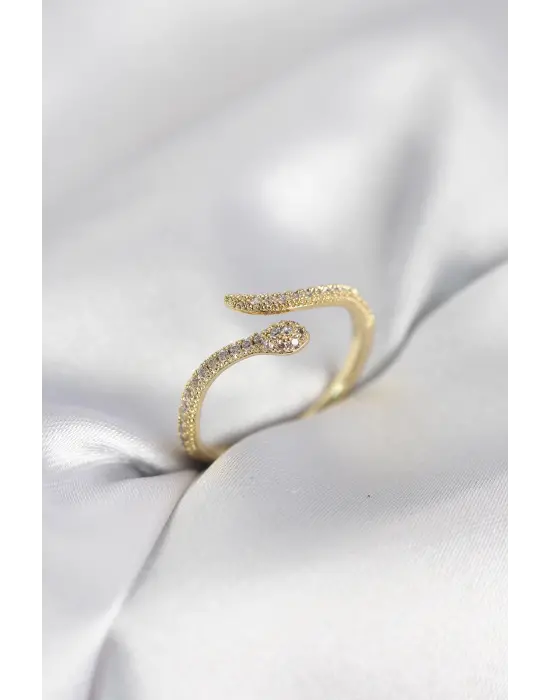 Gold Renk Yılan Model Zirkon Taşlı Kadın Yüzük
