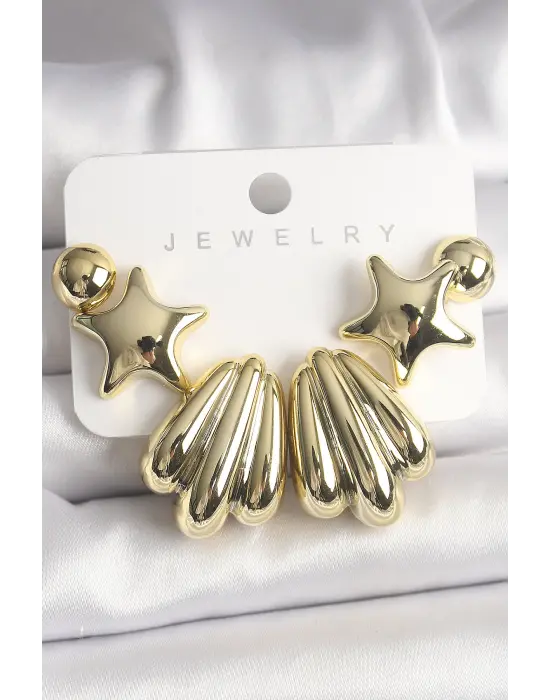 Altın Yıldız Deniz Kabuğu Model CCB Plastik Çelik Küpe Seti