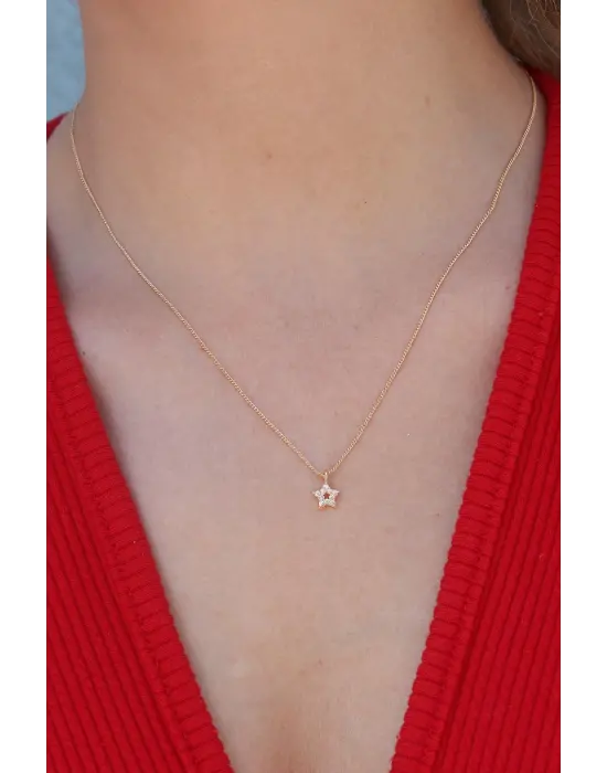 Gold Renk Yıldız Model Zirkon Taşlı Kadın Kolye