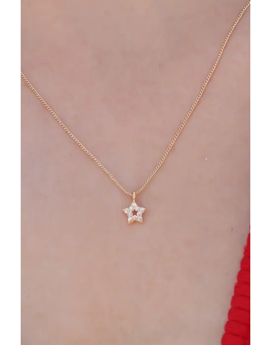 Gold Renk Yıldız Model Zirkon Taşlı Kadın Kolye