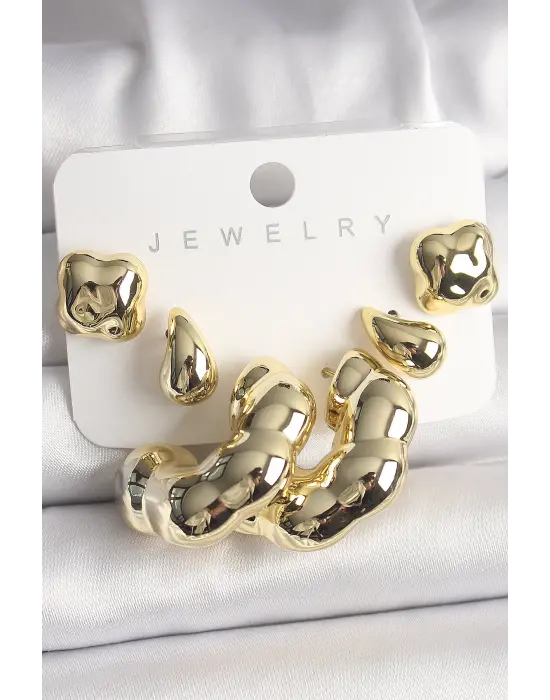 Altın Yonca Damla Halka Model CCB Plastik Çelik Küpe Seti