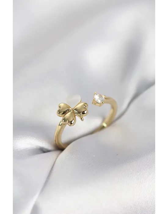 Gold Renk Yonca Model Sedefli Kadın Yüzük