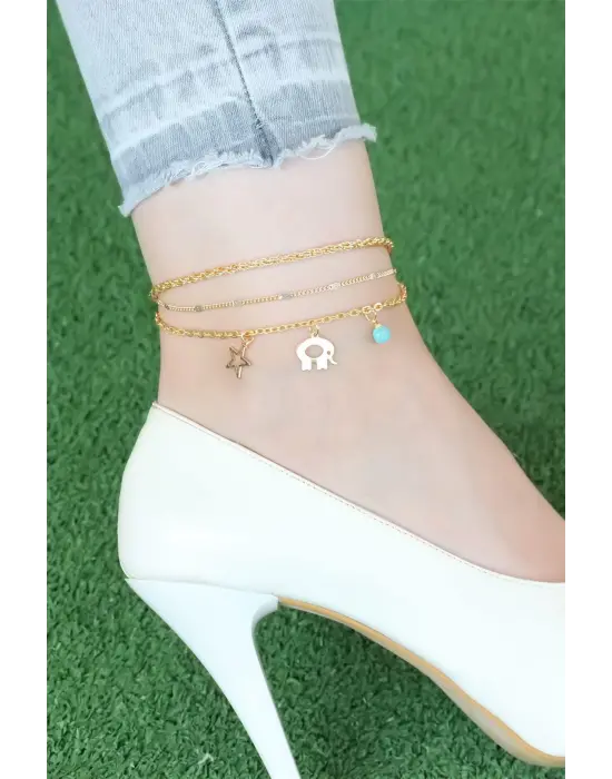 Gold Renk Zincirli Fil Figürlü Hal Hal