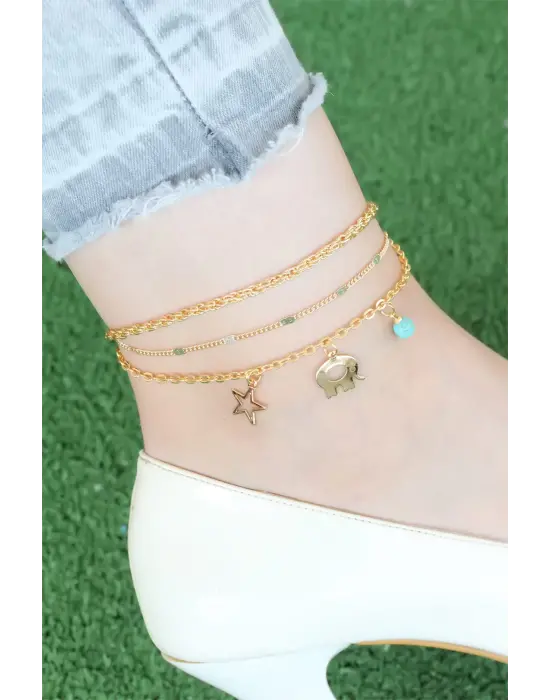 Gold Renk Zincirli Fil Figürlü Hal Hal