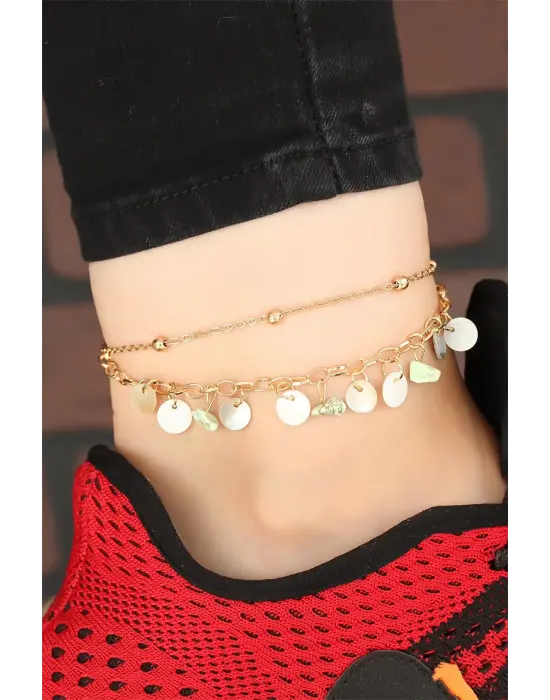 Gold Renk Zincirli Sedefli Aksesuarlı Hal Hal