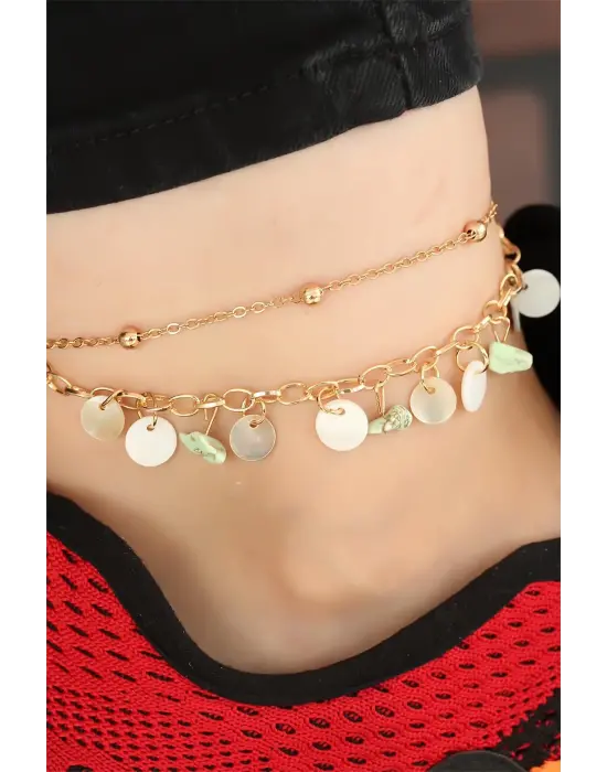 Gold Renk Zincirli Sedefli Aksesuarlı Hal Hal