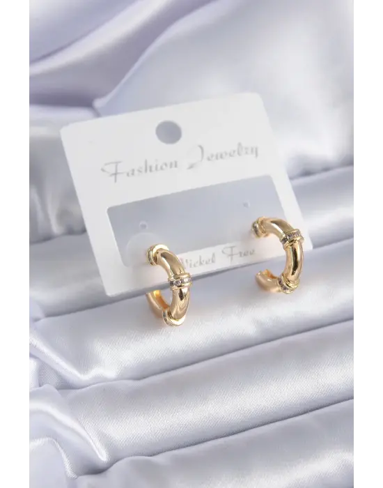 Altın Zirkon Taş Detay Halka Model  Çelik Küpe