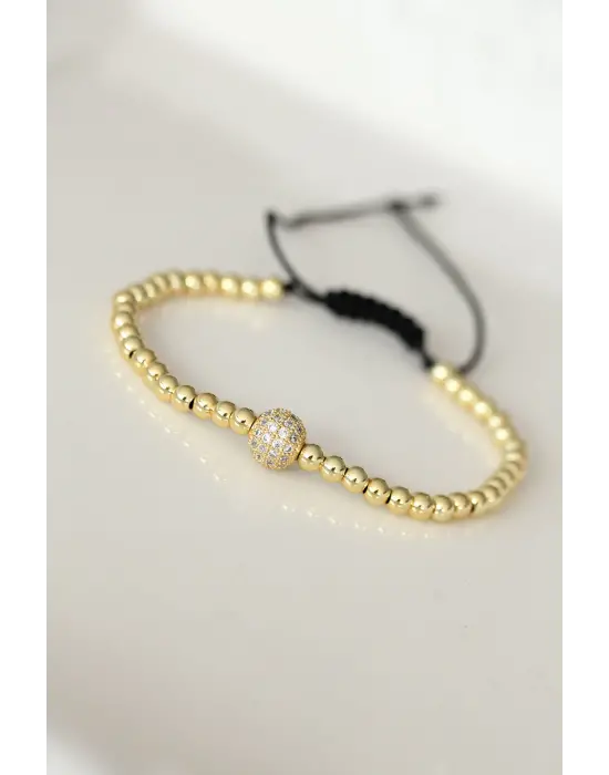 Gold Renk Zirkon Taşlı Çelik Bileklik
