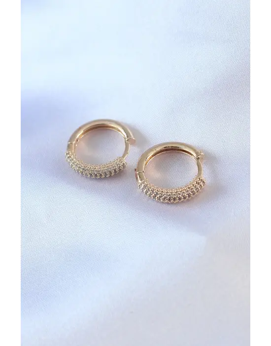 Altın Zirkon Taşlı Halka Model  Çelik Küpe