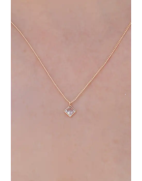 Gold Renk Zirkon Taşlı Kadın Kolye