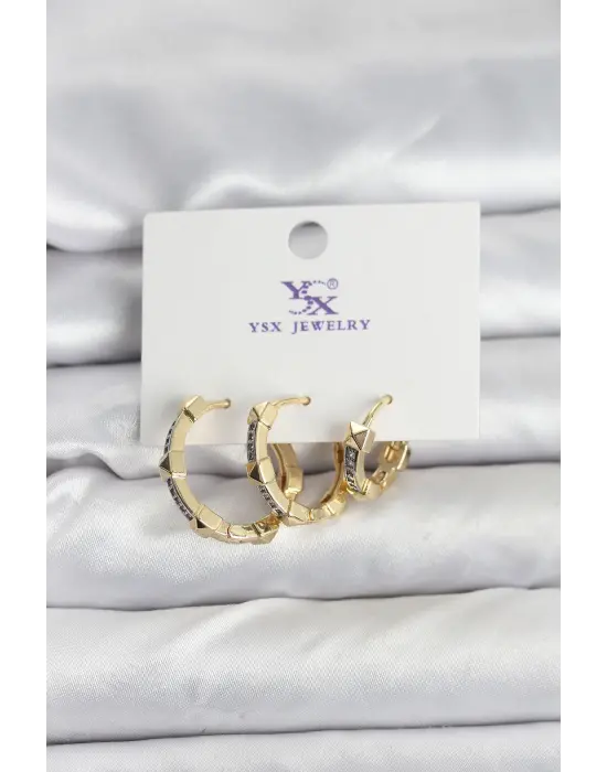 Gold Renk Zirkon Taşlı Halka Model Vip Kadın Küpe