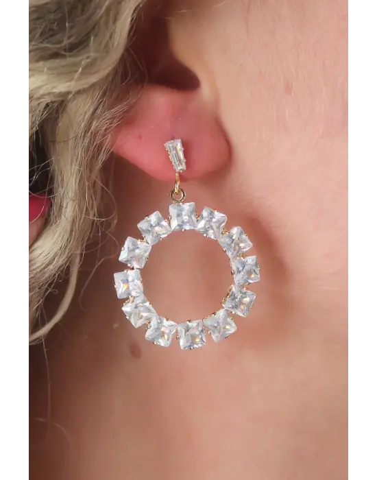 Altın Zirkon Taşlı Çelik Küpe