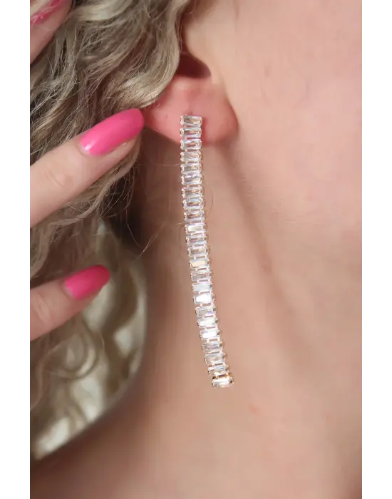 Altın Zirkon Taşlı Çelik Küpe