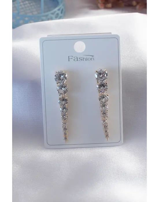 Gold Renk Zirkon Taşlı Kadın Küpe