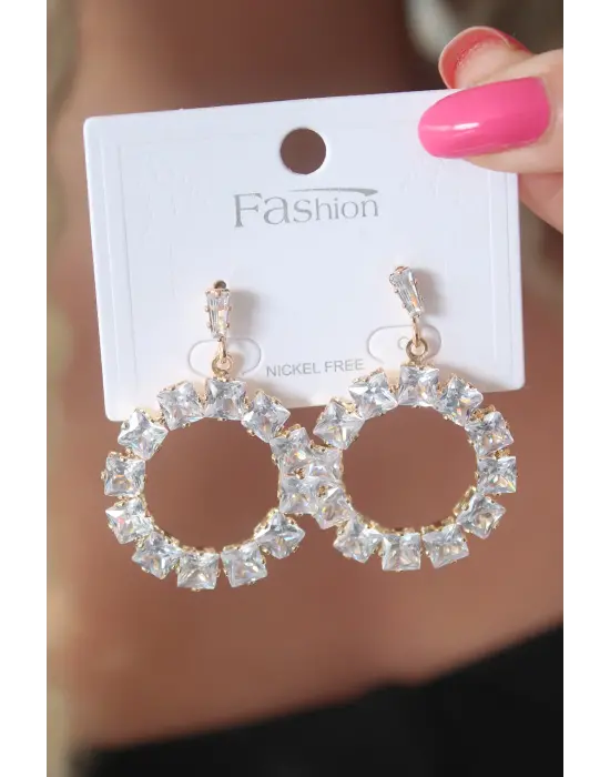 Altın Zirkon Taşlı Çelik Küpe