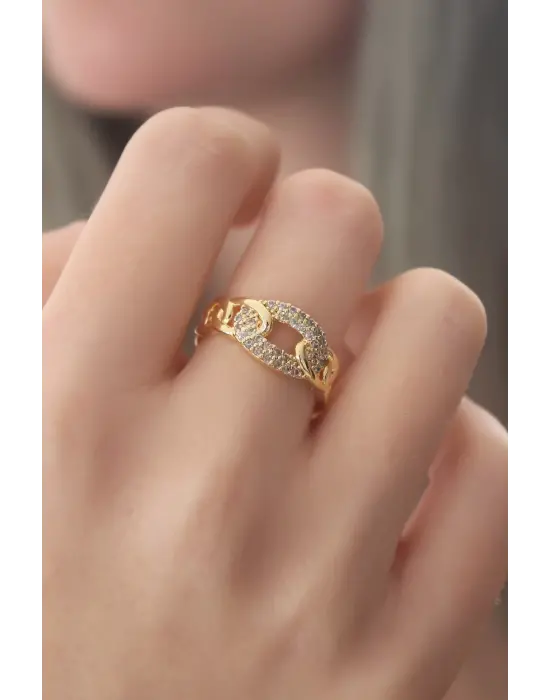 Gold Renk Zirkon Taşlı Kadın Yüzük