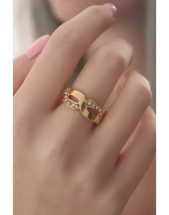 Gold Renk Zirkon Taşlı Kadın Yüzük