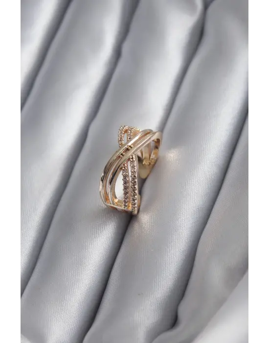 Altın Zirkon Taşlı Çelik Yüzük