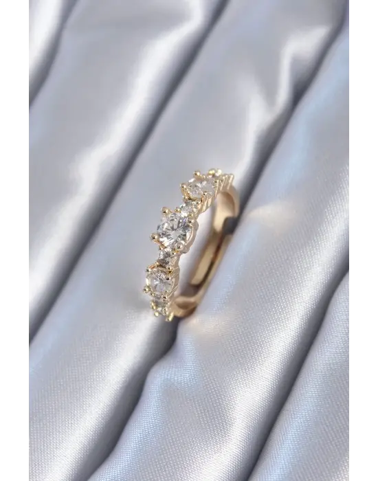 Altın Zirkon Taşlı Çelik Yüzük