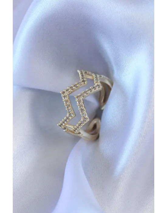 Gold Renk Zirkon Taşlı Kadın Yüzük