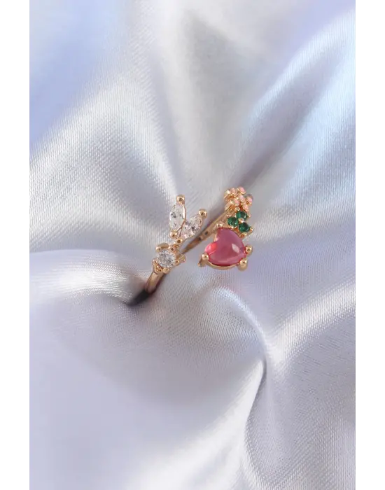 Altın Zirkon Taşlı Kalp Model  Çelik Yüzük