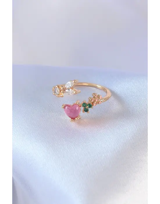 Altın Zirkon Taşlı Kalp Model  Çelik Yüzük