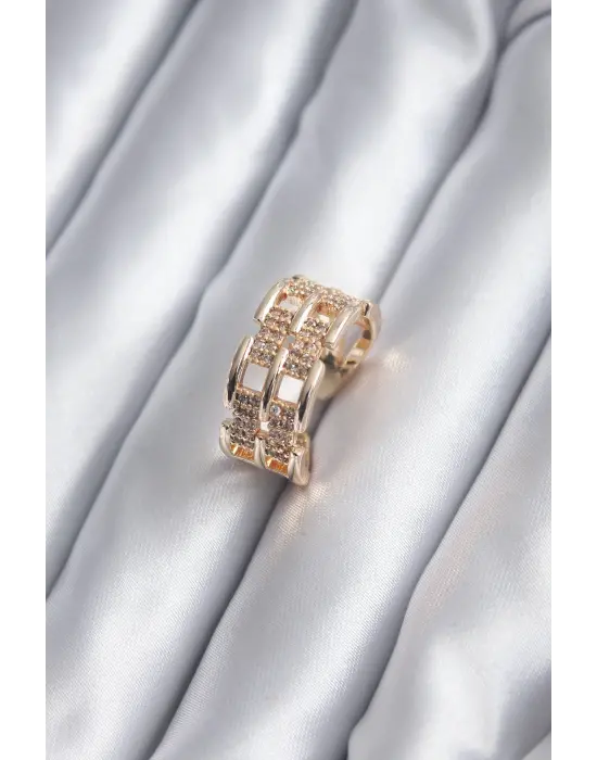 Altın Zirkon Taşlı Kemer Model Çelik Yüzük