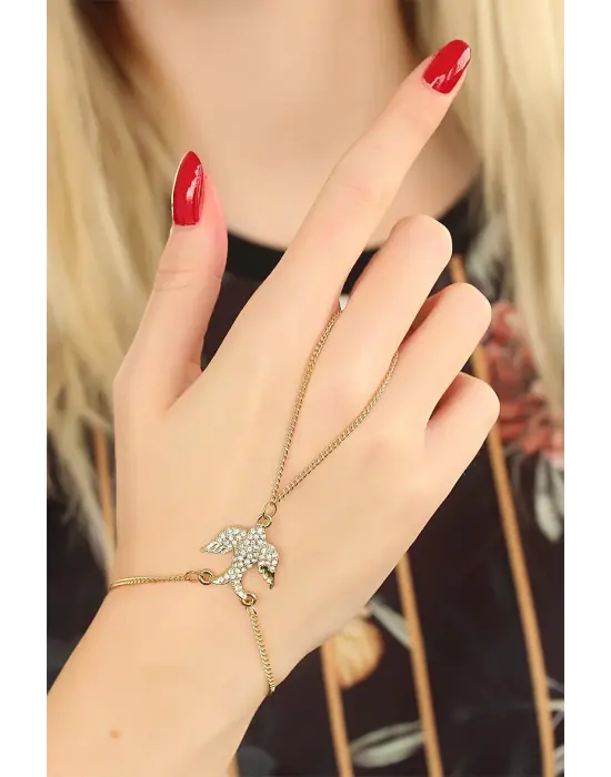 Gold Renk Zirkon Taşlı Kırlangıç Şahmeran Bileklik