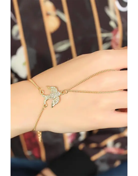 Gold Renk Zirkon Taşlı Kırlangıç Şahmeran Bileklik