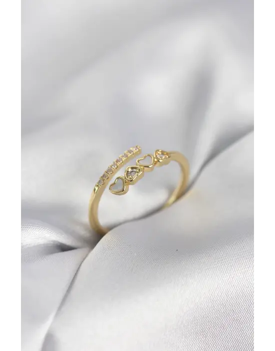 Gold Renk Zirkon Taşlı Minimal Kalp Model Kadın Yüzük
