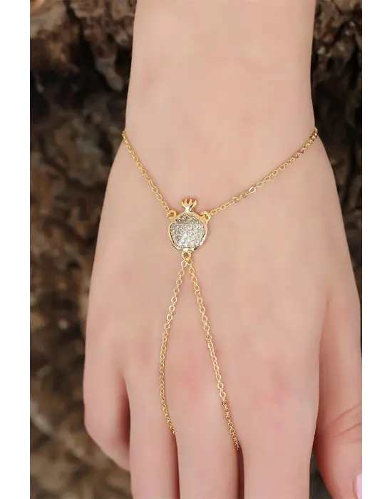 Gold Renk Zirkon Taşlı Nar Figürlü Şahmeran Bileklik