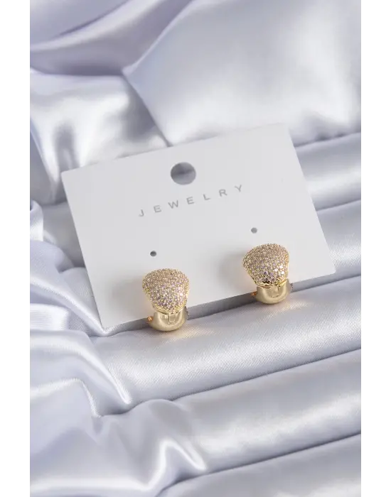 Altın Zirkon Taşlı  Çelik Küpe