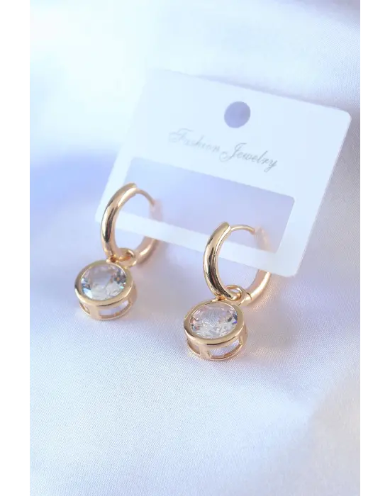 Altın Zirkon Taşlı  Çelik Küpe