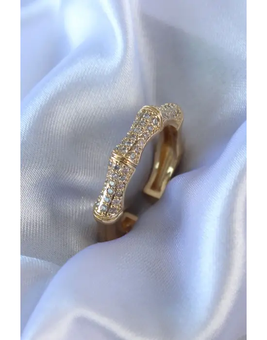 Gold Renk Zirkon Taşlı Pirinç Kadın Yüzük