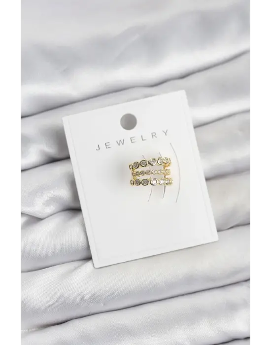 Gold Renk Zirkon Taşlı Çelik Kıkırdak Earcuff Küpe