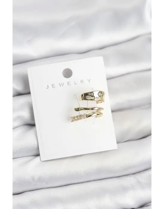 Gold Renk Zirkon Taşlı Çelik Kıkırdak Küpe