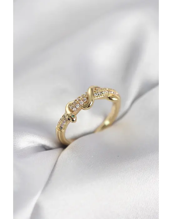 Gold Renk Zirkon Taşlı Sarmal Yılan Model Kadın Yüzük