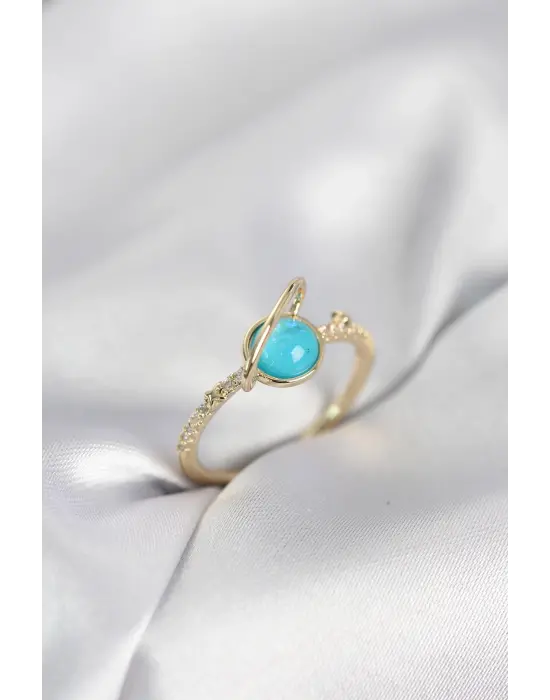 Gold Renk Zirkon Taşlı Satürn Model Kadın Yüzük