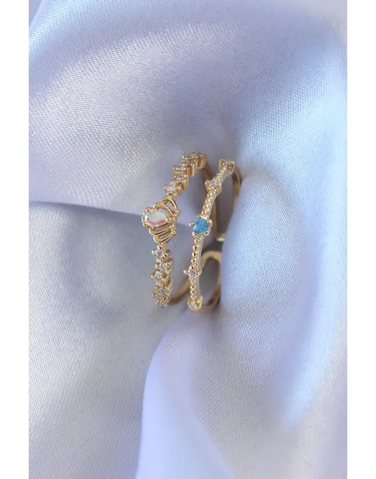 Altın Zirkon Taşlı Taç Figür  Çelik Yüzük