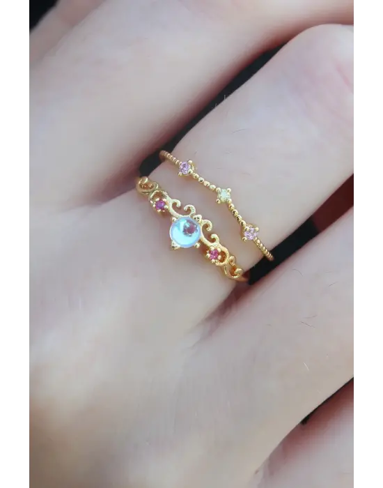 Altın Zirkon Taşlı Taç Model Çelik Yüzük